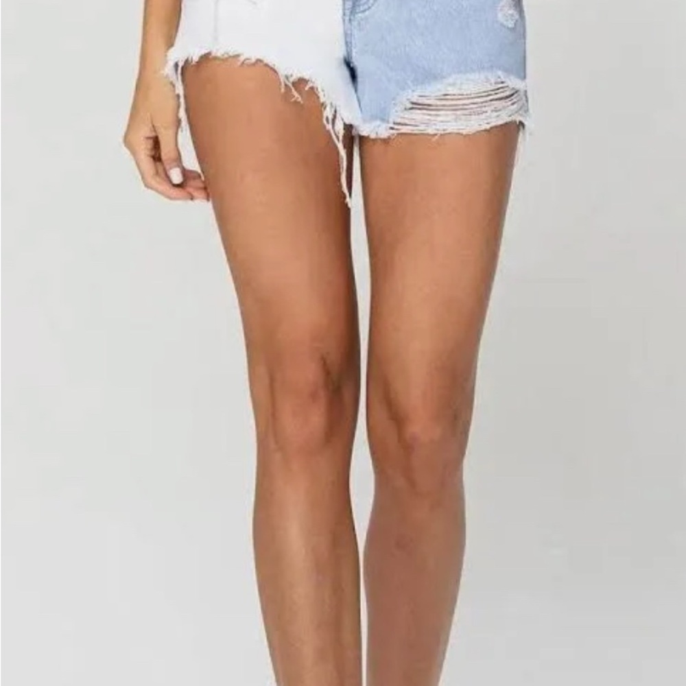 Chic Distressed Two-Tone Denim Shorts